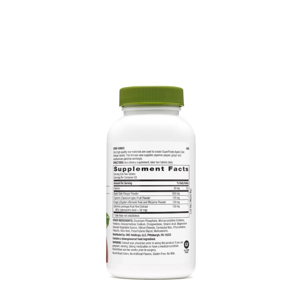 439023 Gnc Superfoods Apple Cider Vinegar Bottle Back