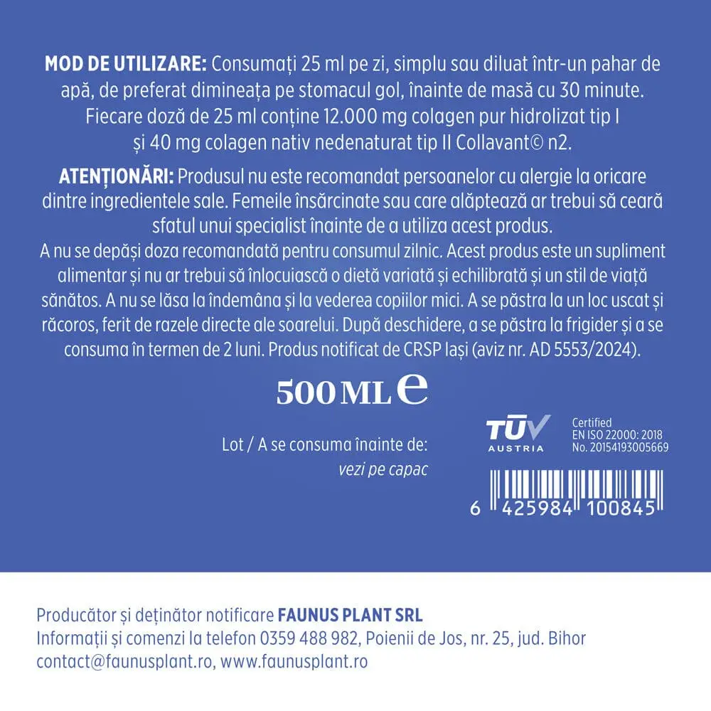 Colagenus Articulații Forte - 500 ml - Faunus - imagine 6