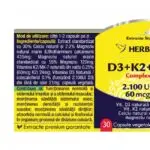 Complex Natural D3+K2+CA+MG - 30 capsule - Herbagetica - imagine 2