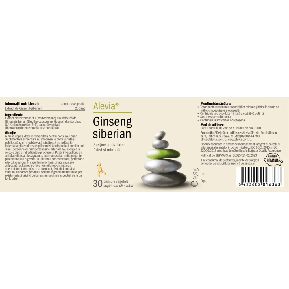Ginseng Siberian 30cp 140x46mm Alevia