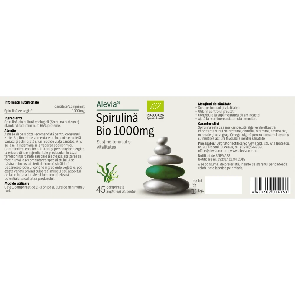 Spirulina 1000mg Bio 45cp 169x585mm Alevia